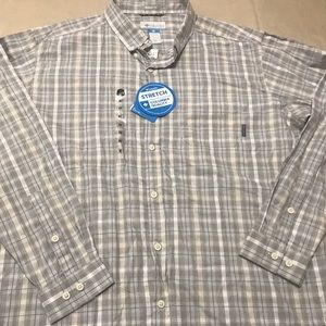 Columbia 2x tall grey white plaid button up NWT